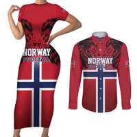 Custom Norway Football Couples Matching Short Sleeve Bodycon Dress and Long Sleeve Button Shirt Lion Sporty Style