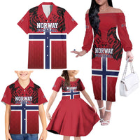 Custom Norway Football Family Matching Off The Shoulder Long Sleeve Dress and Hawaiian Shirt Lion Sporty Style