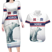 Norway Ice Hockey Custom Couples Matching Long Sleeve Bodycon Dress and Hawaiian Shirt Norge Polar Bears White Style