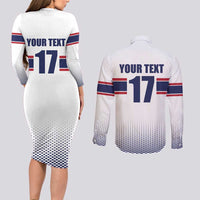 Norway Ice Hockey Custom Couples Matching Long Sleeve Bodycon Dress and Long Sleeve Button Shirt Norge Polar Bears White Style