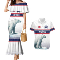 Norway Ice Hockey Custom Couples Matching Mermaid Dress and Hawaiian Shirt Norge Polar Bears White Style