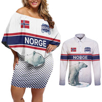Norway Ice Hockey Custom Couples Matching Off Shoulder Short Dress and Long Sleeve Button Shirt Norge Polar Bears White Style