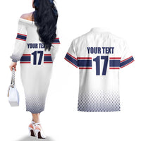 Norway Ice Hockey Custom Couples Matching Off The Shoulder Long Sleeve Dress and Hawaiian Shirt Norge Polar Bears White Style