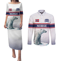 Norway Ice Hockey Custom Couples Matching Puletasi and Long Sleeve Button Shirt Norge Polar Bears White Style
