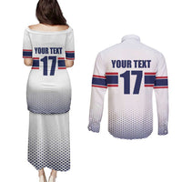 Norway Ice Hockey Custom Couples Matching Puletasi and Long Sleeve Button Shirt Norge Polar Bears White Style