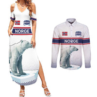 Norway Ice Hockey Custom Couples Matching Summer Maxi Dress and Long Sleeve Button Shirt Norge Polar Bears White Style