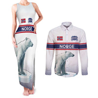 Norway Ice Hockey Custom Couples Matching Tank Maxi Dress and Long Sleeve Button Shirt Norge Polar Bears White Style