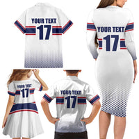 Norway Ice Hockey Custom Family Matching Long Sleeve Bodycon Dress and Hawaiian Shirt Norge Polar Bears White Style