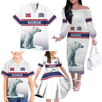 Norway Ice Hockey Custom Family Matching Off The Shoulder Long Sleeve Dress and Hawaiian Shirt Norge Polar Bears White Style