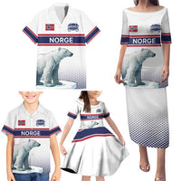Norway Ice Hockey Custom Family Matching Puletasi and Hawaiian Shirt Norge Polar Bears White Style