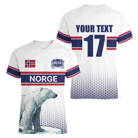 Norway Ice Hockey Custom Women V-Neck T-Shirt Norge Polar Bears White Style