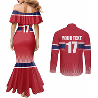 Norway Ice Hockey Custom Couples Matching Mermaid Dress and Long Sleeve Button Shirt Norge Polar Bears Red Style