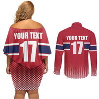 Norway Ice Hockey Custom Couples Matching Off Shoulder Short Dress and Long Sleeve Button Shirt Norge Polar Bears Red Style