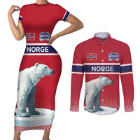 Norway Ice Hockey Custom Couples Matching Short Sleeve Bodycon Dress and Long Sleeve Button Shirt Norge Polar Bears Red Style