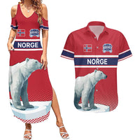 Norway Ice Hockey Custom Couples Matching Summer Maxi Dress and Hawaiian Shirt Norge Polar Bears Red Style