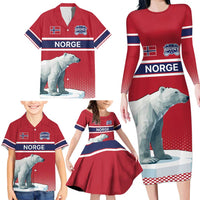 Norway Ice Hockey Custom Family Matching Long Sleeve Bodycon Dress and Hawaiian Shirt Norge Polar Bears Red Style