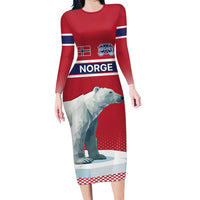 Norway Ice Hockey Custom Family Matching Long Sleeve Bodycon Dress and Hawaiian Shirt Norge Polar Bears Red Style