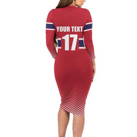 Norway Ice Hockey Custom Family Matching Long Sleeve Bodycon Dress and Hawaiian Shirt Norge Polar Bears Red Style