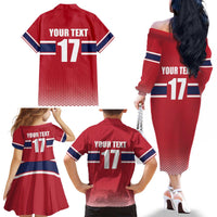 Norway Ice Hockey Custom Family Matching Off The Shoulder Long Sleeve Dress and Hawaiian Shirt Norge Polar Bears Red Style