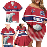 Norway Ice Hockey Custom Family Matching Off Shoulder Short Dress and Hawaiian Shirt Norge Polar Bears Red Style