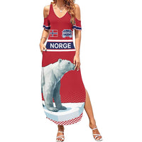Norway Ice Hockey Custom Family Matching Summer Maxi Dress and Hawaiian Shirt Norge Polar Bears Red Style
