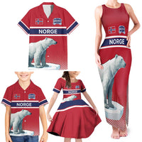Norway Ice Hockey Custom Family Matching Tank Maxi Dress and Hawaiian Shirt Norge Polar Bears Red Style