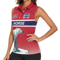 Norway Ice Hockey Custom Women Sleeveless Polo Shirt Norge Polar Bears Red Style