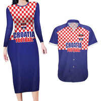 Custom Croatia Football Couples Matching Long Sleeve Bodycon Dress and Hawaiian Shirt Sporty Style