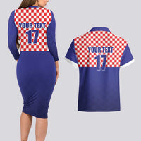 Custom Croatia Football Couples Matching Long Sleeve Bodycon Dress and Hawaiian Shirt Sporty Style