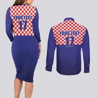Custom Croatia Football Couples Matching Long Sleeve Bodycon Dress and Long Sleeve Button Shirt Sporty Style