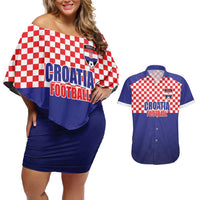 Custom Croatia Football Couples Matching Off Shoulder Short Dress and Hawaiian Shirt Sporty Style