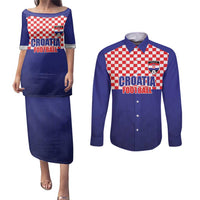 Custom Croatia Football Couples Matching Puletasi and Long Sleeve Button Shirt Sporty Style