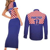 Custom Croatia Football Couples Matching Short Sleeve Bodycon Dress and Long Sleeve Button Shirt Sporty Style