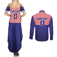 Custom Croatia Football Couples Matching Summer Maxi Dress and Long Sleeve Button Shirt Sporty Style