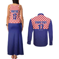 Custom Croatia Football Couples Matching Tank Maxi Dress and Long Sleeve Button Shirt Sporty Style