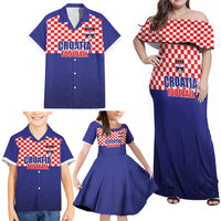 Custom Croatia Football Family Matching Off Shoulder Maxi Dress and Hawaiian Shirt Sporty Style