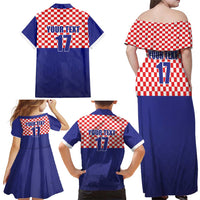 Custom Croatia Football Family Matching Off Shoulder Maxi Dress and Hawaiian Shirt Sporty Style