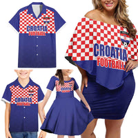 Custom Croatia Football Family Matching Off Shoulder Short Dress and Hawaiian Shirt Sporty Style