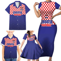 Custom Croatia Football Family Matching Short Sleeve Bodycon Dress and Hawaiian Shirt Sporty Style