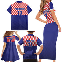 Custom Croatia Football Family Matching Short Sleeve Bodycon Dress and Hawaiian Shirt Sporty Style