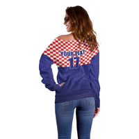 Custom Croatia Football Off Shoulder Sweater Sporty Style