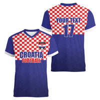 Custom Croatia Football Women V-Neck T-Shirt Sporty Style