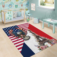 French American Heritage Month Area Rug Flag Style with USA Eagle and Eiffel Tower