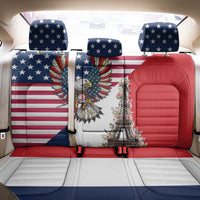 French American Heritage Month Back Car Seat Cover Flag Style with USA Eagle and Eiffel Tower