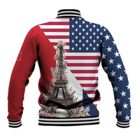 French American Heritage Month Baseball Jacket Flag Style with USA Eagle and Eiffel Tower