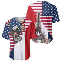 French American Heritage Month Baseball Jersey Flag Style with USA Eagle and Eiffel Tower