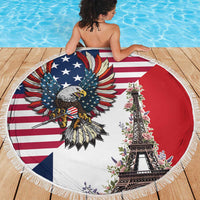 French American Heritage Month Beach Blanket Flag Style with USA Eagle and Eiffel Tower