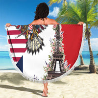 French American Heritage Month Beach Blanket Flag Style with USA Eagle and Eiffel Tower