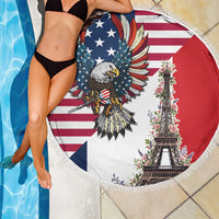 French American Heritage Month Beach Blanket Flag Style with USA Eagle and Eiffel Tower