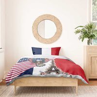 French American Heritage Month Bedding Set Flag Style with USA Eagle and Eiffel Tower